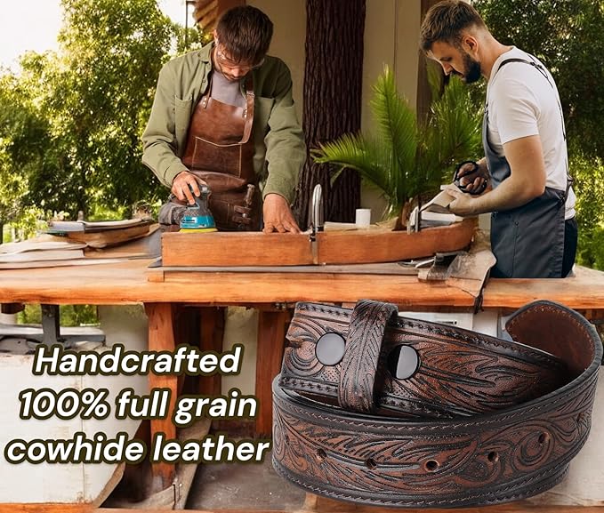 F&L CLASSIC Western Belt without buckle for men – Full Grain Leather Cowboy Belts for jeans - One Piece Leather strap belt