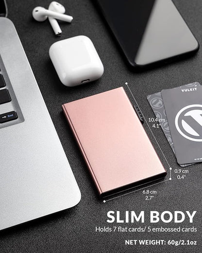 VULKIT Minimalist Credit Card Holder Pop Up Cards RFID Protection Slim Metal Wallet