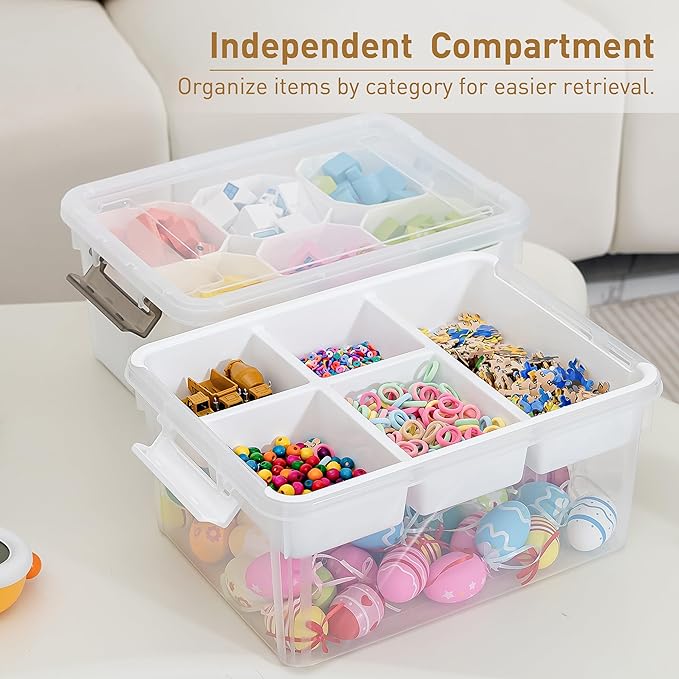 Citylife 17 QT Plastic Storage Box with Removable and 6 Detachable Inserts, Clear White