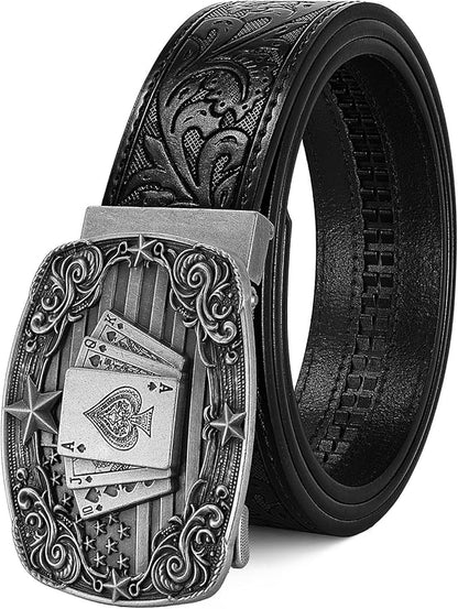 Cowboy Western Ratchet Belt for Men Women with Automatic Western Buckle, Ratchet Cowboy Leather Belt for Jeans Gifts