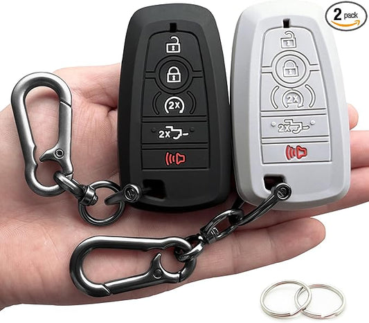 TANDRIVE Key Fob Cover for 2026 2025-2017 Ford F150 F250 F350 F450 F550 F650 F750, 5 Button, Silicone, 2-Pack, Black and Gray
