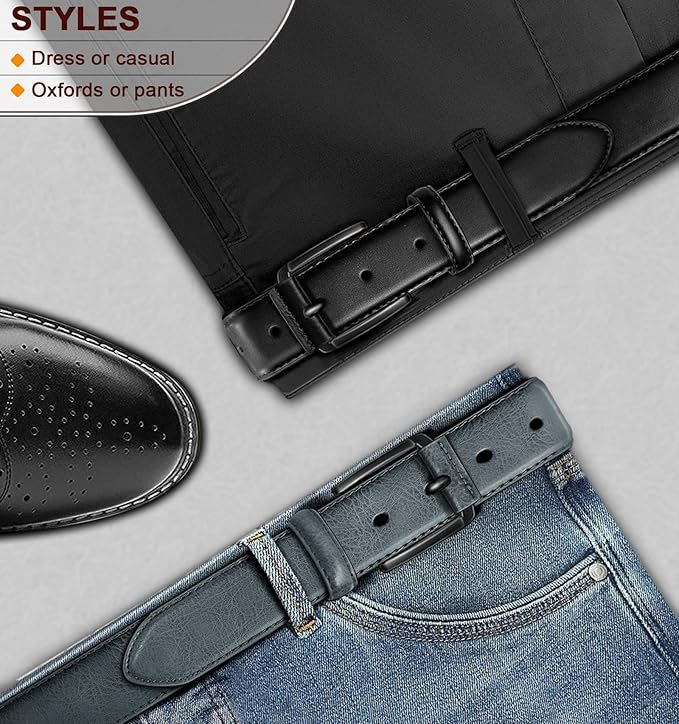 KEMISANT Men Belt 2Pack – Genuine Leather Belt for Men Dress Casual Golf Jeans 1 3/8"
