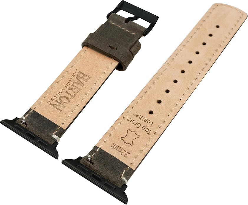 BARTON WATCH BANDS - Top Grain Leather Watch Bands Compatible with Apple Watch Models - 1, 2, 3, 4, 5, 6, 7, 8, 9, 10, SE, Ultra & Ultra 2