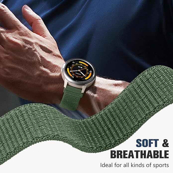 18mm 20mm 22mm Hook and Loop Watch Band Compatible with Garmin Vivoactive 5/ Vivoactive 6/ Vivoactive 3, Soft Nylon Breathable Sport Strap for Venu 2S/ Venu3S/ Forerunner 265s,Venu 3/ Venu 2 Men Women