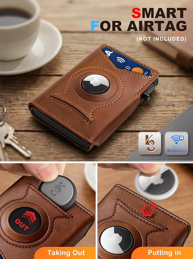 KEMISANT Airtag Wallet Men Gift,Mens Slim Front Pocket Wallet Money Clip Standard or Apple Airtag Use 3.8"×2.8"×0.9"