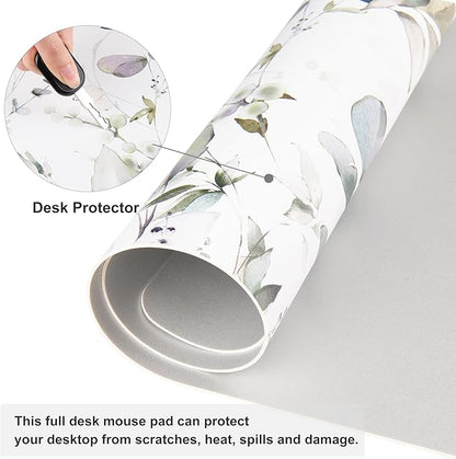 QIYI Large Mouse Pad, Extended Desk Mat for Desktop, PU Leather Waterproof Gaming Mousepad, Computer Desk Accessories Protector Writing Pads for School Office Home 31.5" x 15.7" - Soft Green Foliage
