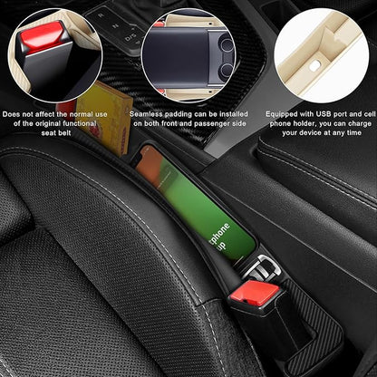 2PCS Car Seat Gap Filler Organizer, Multifunctional Seat Side Gap Filler with Phone Holder, Auto Crevice Blocker Between Seats for Prevent Essential Items from Falling (Beige)