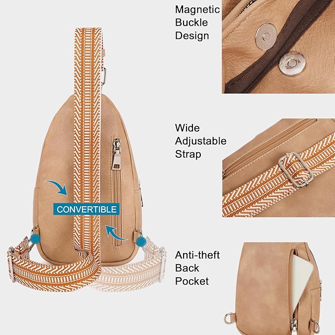 CLUCI Small Sling Bag for Women, Vegan Leather Fanny Pack Crossbody Bags for Women, Chest Bag With Guitar Strap