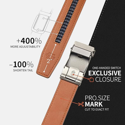 Zitahli Ratchet Belt for Men - 2 Packs Leather Mens belt For Gift Men Dress and Casual,Trim to Fit