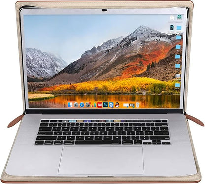 MOSISO Compatible with MacBook Pro 16 inch Case 2025-2021 M4 A3403 A3186 M3 A2991 M2 A2780 M1 A2485/2019 2020 A2141,PU Leather Laptop Sleeve Vintage Retro Zippered Portfolio Protective Cover,Brown