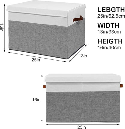 Gowee Large Toy Storage Box with Lid, Sturdy Toys Storage Chest Bin Organizer Basket with Dividers for Kids, Boys, Girls, Nursery, Closet, Bedroom, Playroom 25"x13" x16" (Grey and White)