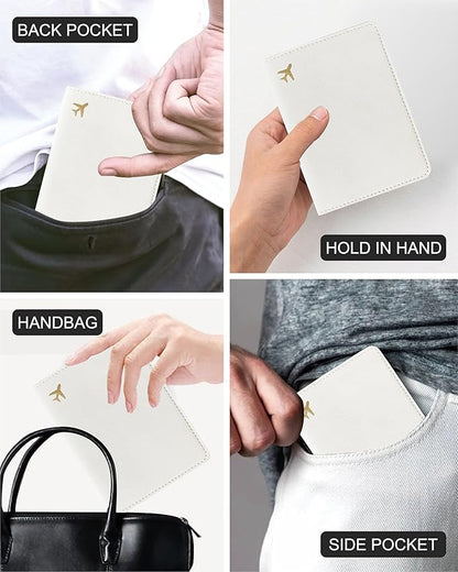 PU Leather Passport Holder Covers Case, Waterproof Rfid Blocking Travel Wallet Passport Holder(Cream)