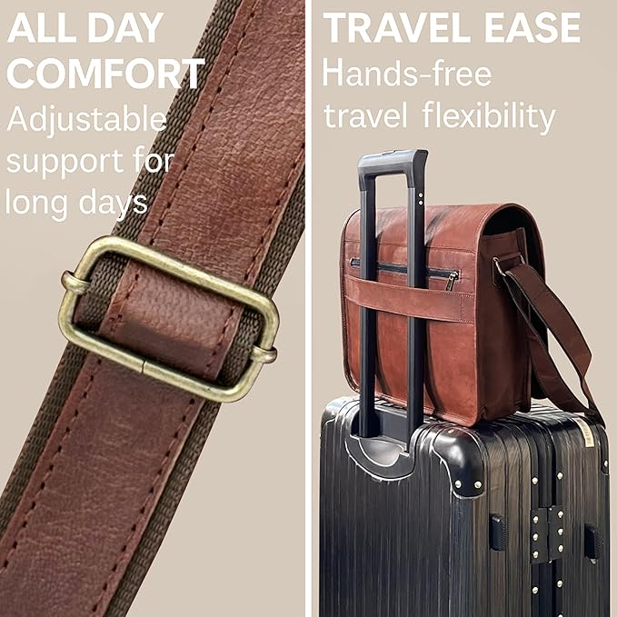 RUSTIC TOWN 14" Leather Messenger Bag for Men & Women – Full Grain Vintage Crossbody Satchel – Fits 13.3"/14" Laptop – Ideal Briefcase for Work, Travel & College – Adjustable Shoulder Strap