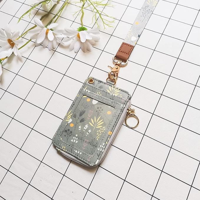 bolimoss Lanyard with Wallet,Zip ID Case with Lanyard,Lanyard Badge Holder,Lanyard Wallet for Women,Fashion Lanyard Wallet, ID Case Wallet with Lanyard（ Light Grey ）