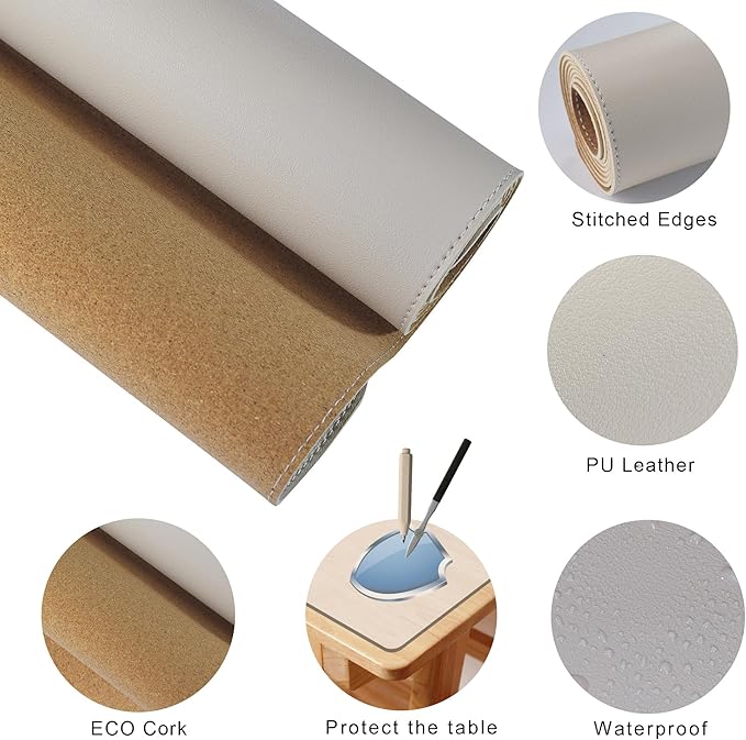 MAIDERN 40”x 24” Leather Desk Pad, Reversible Large Desk Mat, Cork & Leather Large Mouse pad for Desk, Waterproof Computer Desk Pad for Gaming Home Office (Cream)