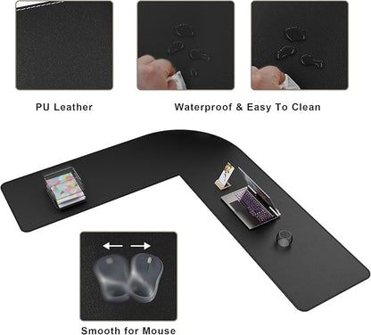 Mydours 61" x 69" x 20" L Shaped Desk Pad (Black), Extra Large Dual-Sided PU Leather Corner Desk Mat Protector for Home Office Computer Gaming