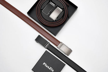28"-68" Men's Leather Ratchet Dress Belt Big And Tall With Automatic Buckle