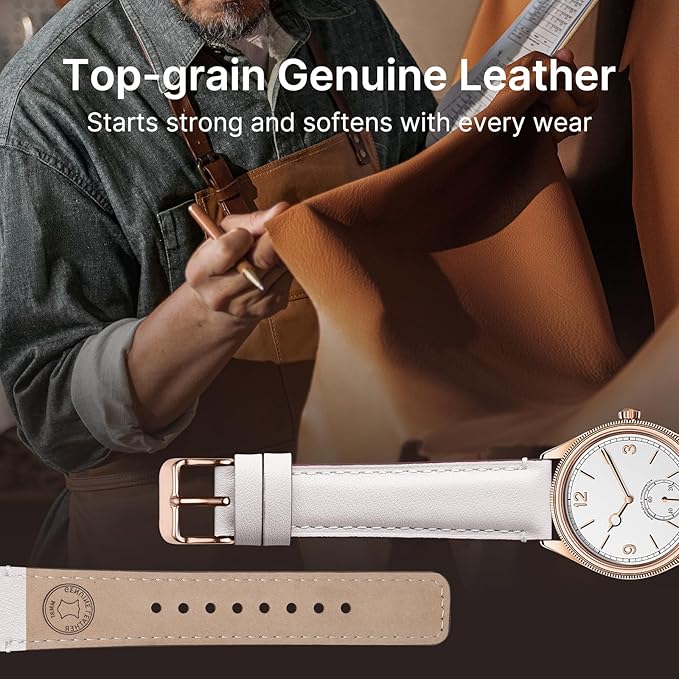 Fullmosa 18mm 20mm 22mm 24mm Leather Watch Bands, 2 Pack Soft Quick Release Watch Strap Compatible with Garmin Vivoactive 5/6/4/3, Venu 4/3S/2S, Samsung Galaxy Fossil Amazfit for Men Women,18mm White+Pink/Rose+Rose