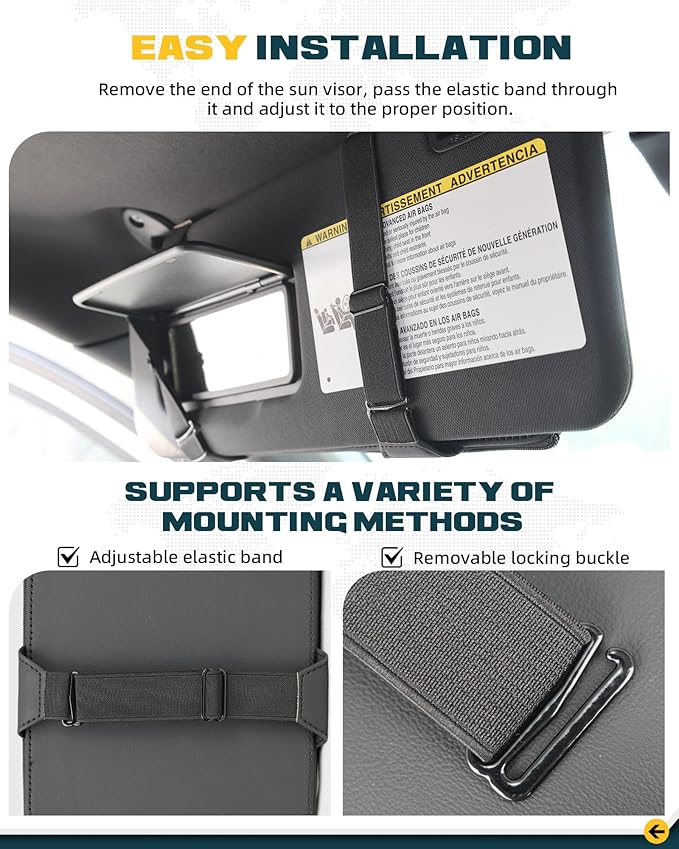 Trumgeta Car Sun Visor Organizer Premium Leather Storage Bag with Magnetic Sunglass Pocket, Extra-Large Zippered Compartment & Anti-Slip Mesh Pocket Sun Visor Organizer for Trucks, SUVs & Cars