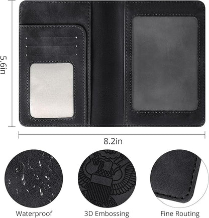 Passport Holder for Travel Essentials, RFID Blocking Passport Cover Wallet Card Case for Women and Men, PU Leather, Black