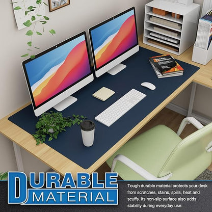K KNODEL Large Office Leather Desk Mat, Mouse and Keyboard Pad, Computer and Laptop Mat, Desktop Protector and Cover, Writing Pad and Blotter (47.2"x23.6", Dark Blue)