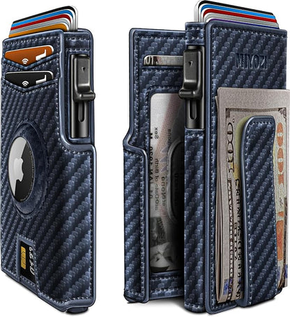 miyozi Airtag Wallet for Men,with Money Clip 10 Cards Metal Case Smart Slim Pop Up Credit Card Holder Flip with Magnetic Closure RFID Blocking wallet with Gift Box