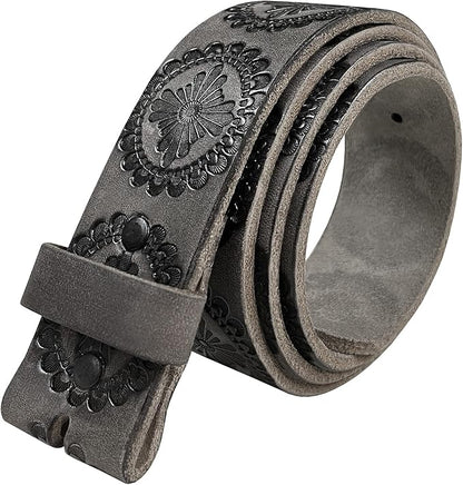 Cowboy Cowgirl Western Tooled Floral Embossed Full Grain Genuine Leather Belt Strap 1-1/2"(38mm) Wide