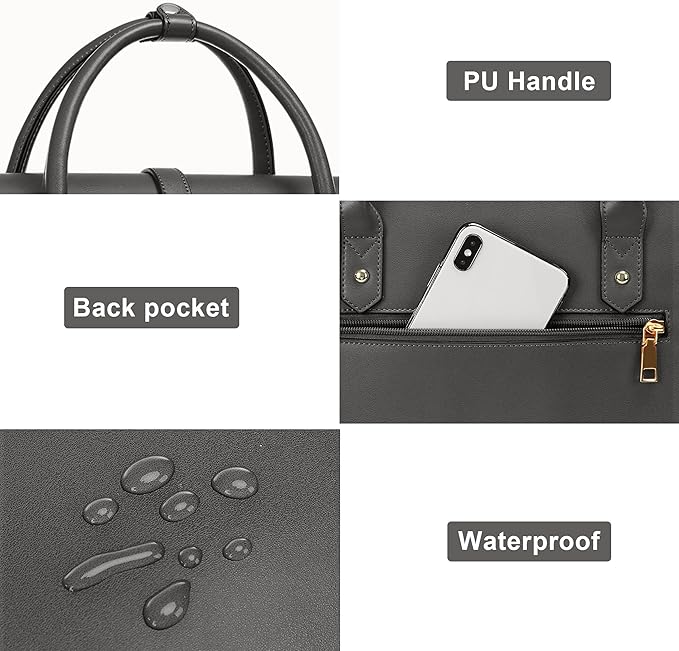 MOSISO Laptop Bag for Women, 15-15.6 inch PU Leather Laptop Shoulder Bags Convertible Backpack, 16 inch Messenger Bags Casual Handbag Work Briefcase Travel Computer Bag with Bowknot, Gray