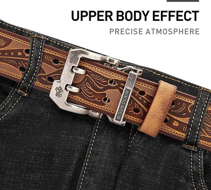BISON DENIM Men's Belts Leather Dress Genuine Leather Classic Heavy Duty Buckle Belt Casual for Jeans