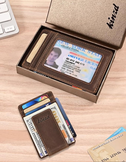kinzd Money Clip, Front Pocket Wallet, Leather RFID Blocking Strong Magnet thin Wallet | RFID Blocking, Strong Magnet, thin
