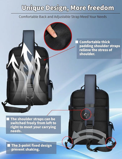 BASICPOWER Laptop Sling Bag for Men Women, Sling Backpack Crossbody Bag Fits 14 inch Computer with USB Port Anti-theft