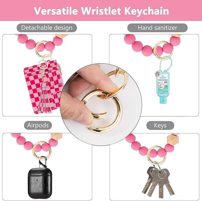 KNGITRYI Wallet Keychain Wristlet for Women,Slim RFID Credit Card Holder Purse Tassel Keychain Bangle Key Ring for Men Women