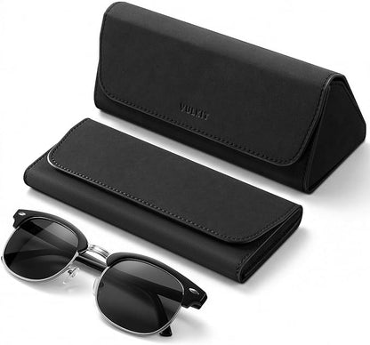 VULKIT Glasses Case, Foldable & Portable Design, Leather Hard Shell Folding Eyeglass Holder for Mens Womens