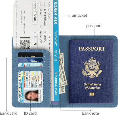 Passport Holder for Travel Essentials,RFID Blocking Passport Cover Wallet Card Case for Women and Men (Navy Blue)