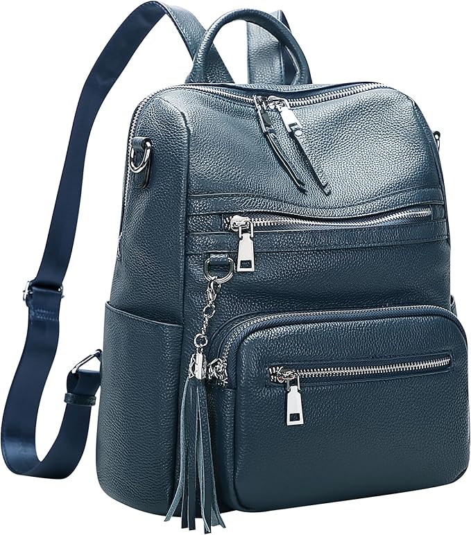 ALTOSY Genuine Leather Backpack Purse for Women Large Shoulder Bag With Laptop Compartment Multiple Pockets(S106 Indigo Blue)