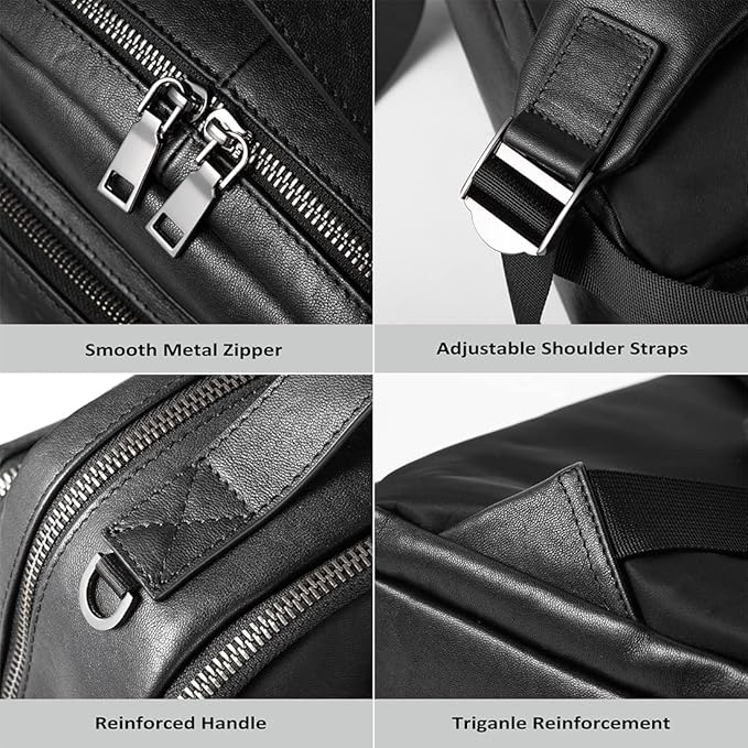 15.6 Inch Genuine Leather Laptop Backpack for Men Women, Business Travel Backpack Hiking Rucksack Daypack (2#Black)