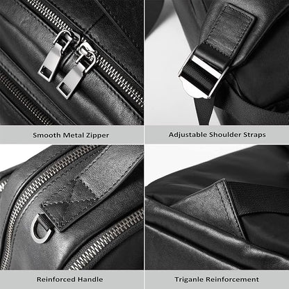 15.6 Inch Genuine Leather Laptop Backpack for Men Women, Business Travel Backpack Hiking Rucksack Daypack (2#Black)