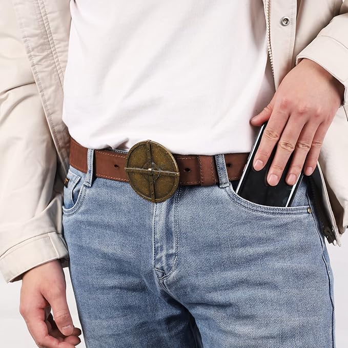 NPET Men's Full Grain Leather Belt Vintage Distressed Style with Snap-On Strap 1 1/2" Wide without Buckle