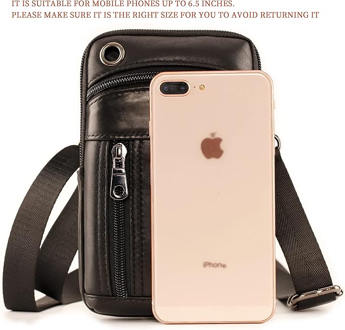 Small Mens Leather Satchel Cell Phone Holster,Vertical Belt Clip Cellphone Pouch,Purse Waist Bag Fanny Pack Compatible with Google,Zipper Phone Bag for Work,Hike