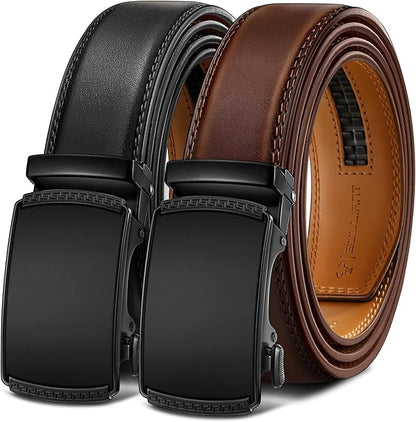 BULLIANT Men Belts 2 Pack,Ratchet Sliding Belt Adjustable For Gift Mens Dress Casual 1 3/8",Cut for Fit