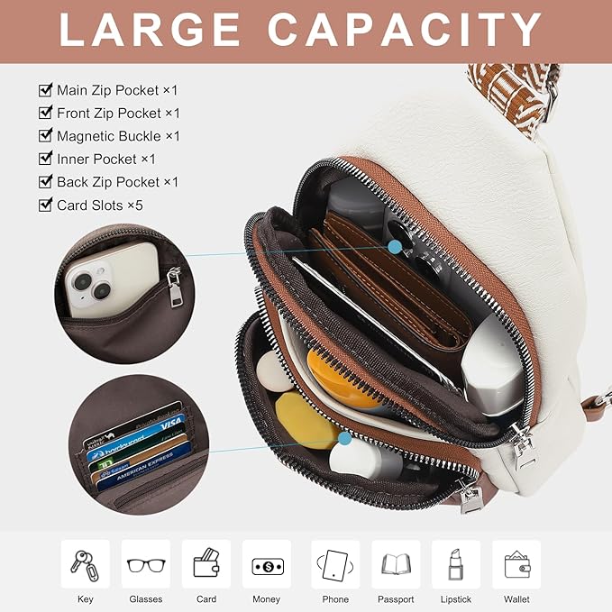 CLUCI Small Sling Bag for Women, Vegan Leather Fanny Pack Crossbody Bags for Women, Chest Bag With Guitar Strap