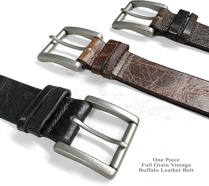 BS304 Genuine Full Grain Vintage Leather Belt Strap or Belt with Buckle_1-1/2"(38mm) wide