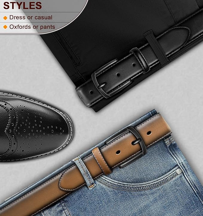 KEMISANT Men Belt 2Pack – Genuine Leather Belt for Men Dress Casual Golf Jeans 1 3/8"