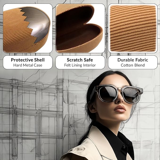 MyEyeglassCase® Large Hard Sunglasses Case | fits Large curved Sunglasses, with microfiber bag and cleaning cloth