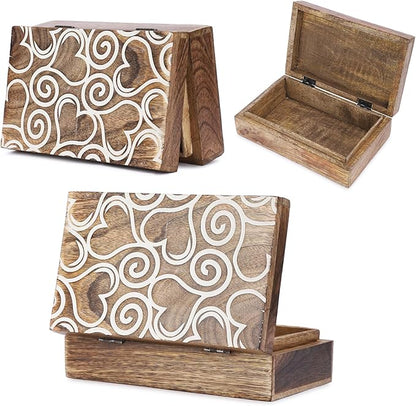 Ajuny Wooden Handmade Decorative Jewelry Storage Box White and Brown Heart Design Multipurpose Treasure Chest Keepsake Organizer Necklaces Watch Boxes Great for Gifts 8x5 Inch