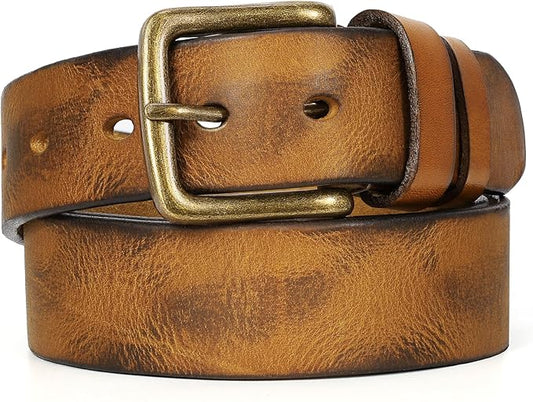 Men's Leather Belt Full Grain Leather Belts for Men Handmade Real Solid Top-Grain Leather Heavy-Duty Work Belt Gifts