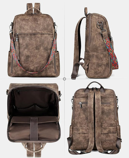 FADEON Leather Laptop Backpack for Women Designer 15.6 inch PU Laptop Bag, Ladies Travel Computer Work Backpack Grey