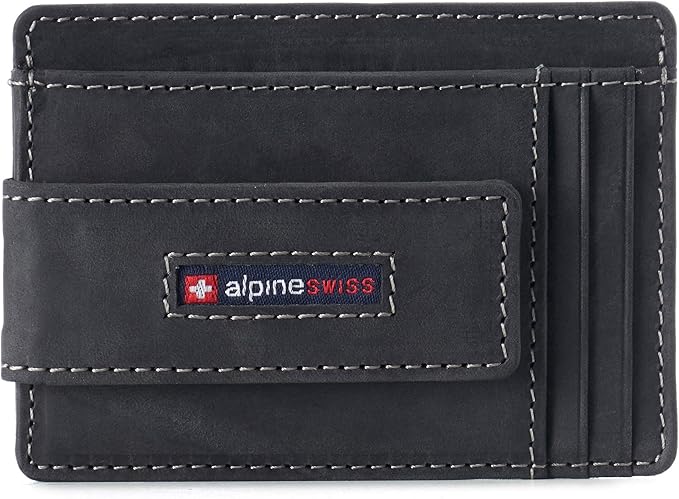 Alpine Swiss Harper Mens RFID Slim Money Clip Front Pocket Wallet Minimalist Leather ID Card Holder | RFID, Slim, Money Clip, Front Pocket, Minimalist, ID Card Holder