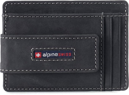 Alpine Swiss Harper Mens RFID Slim Money Clip Front Pocket Wallet Minimalist Leather ID Card Holder | RFID, Slim, Money Clip, Front Pocket, Minimalist, ID Card Holder
