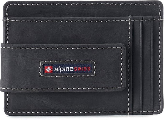Alpine Swiss Harper Mens RFID Slim Money Clip Front Pocket Wallet Minimalist Leather ID Card Holder | RFID, Slim, Money Clip, Front Pocket, Minimalist, ID Card Holder